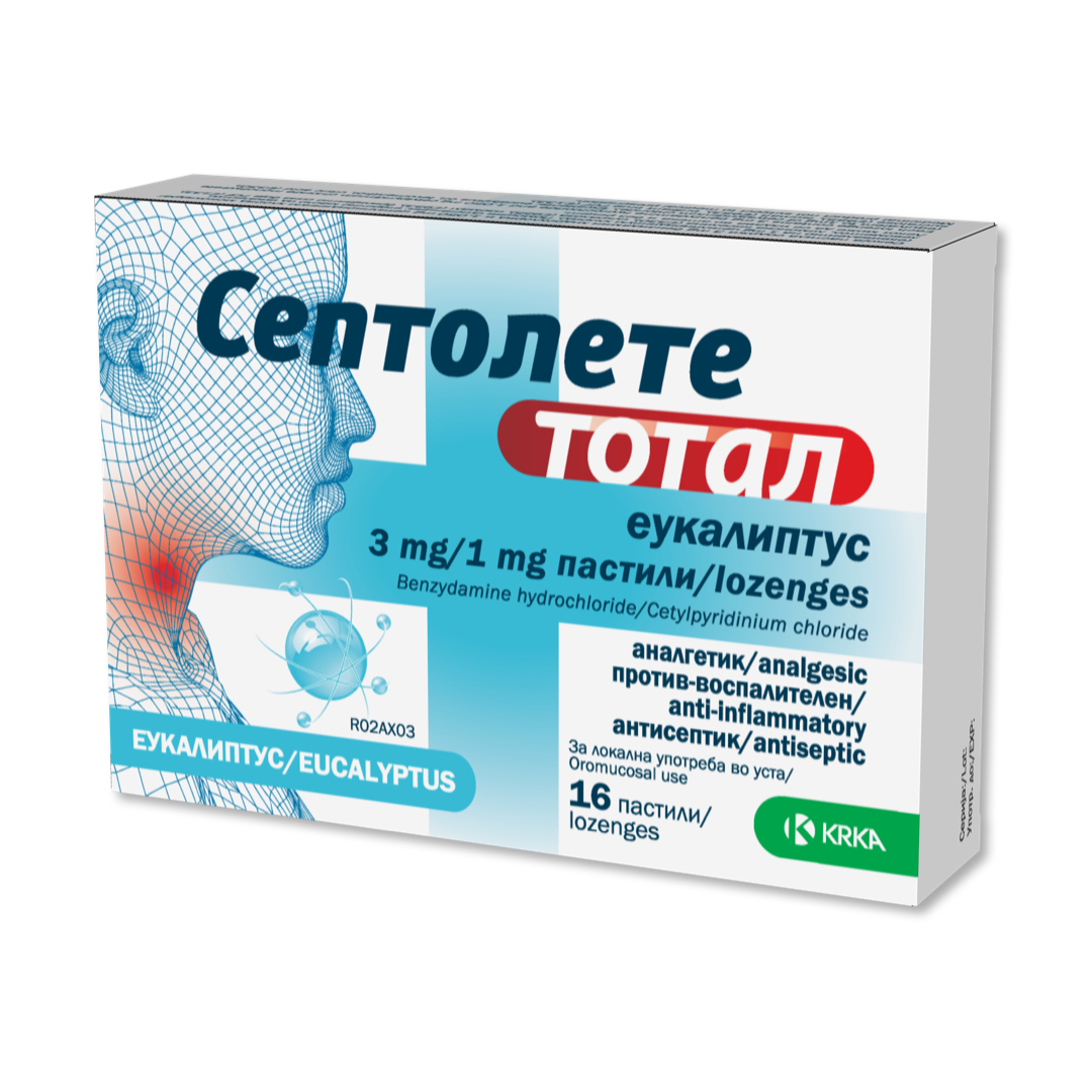 KRKA SEPTOLETE TOTAL ЕУКАЛИПТУС ПАСТИЛИ (16 ПАСТИЛИ)
